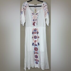 NWT Ananda’s Collection Embroidered Festival Boho Long Dress Womens Large